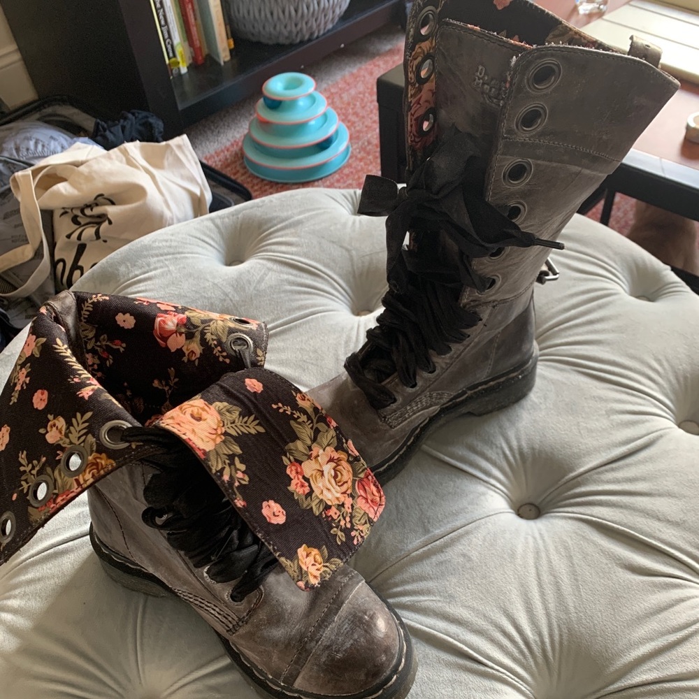 Dr. Marten lace-up leather moto boots